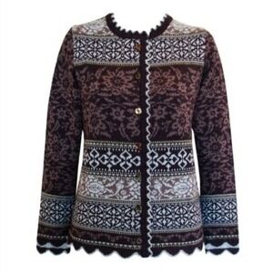 OLEANA Norway 100% Alpaca Knit Cardigan Sweater Fair Isle Pattern Size M Nordic‎